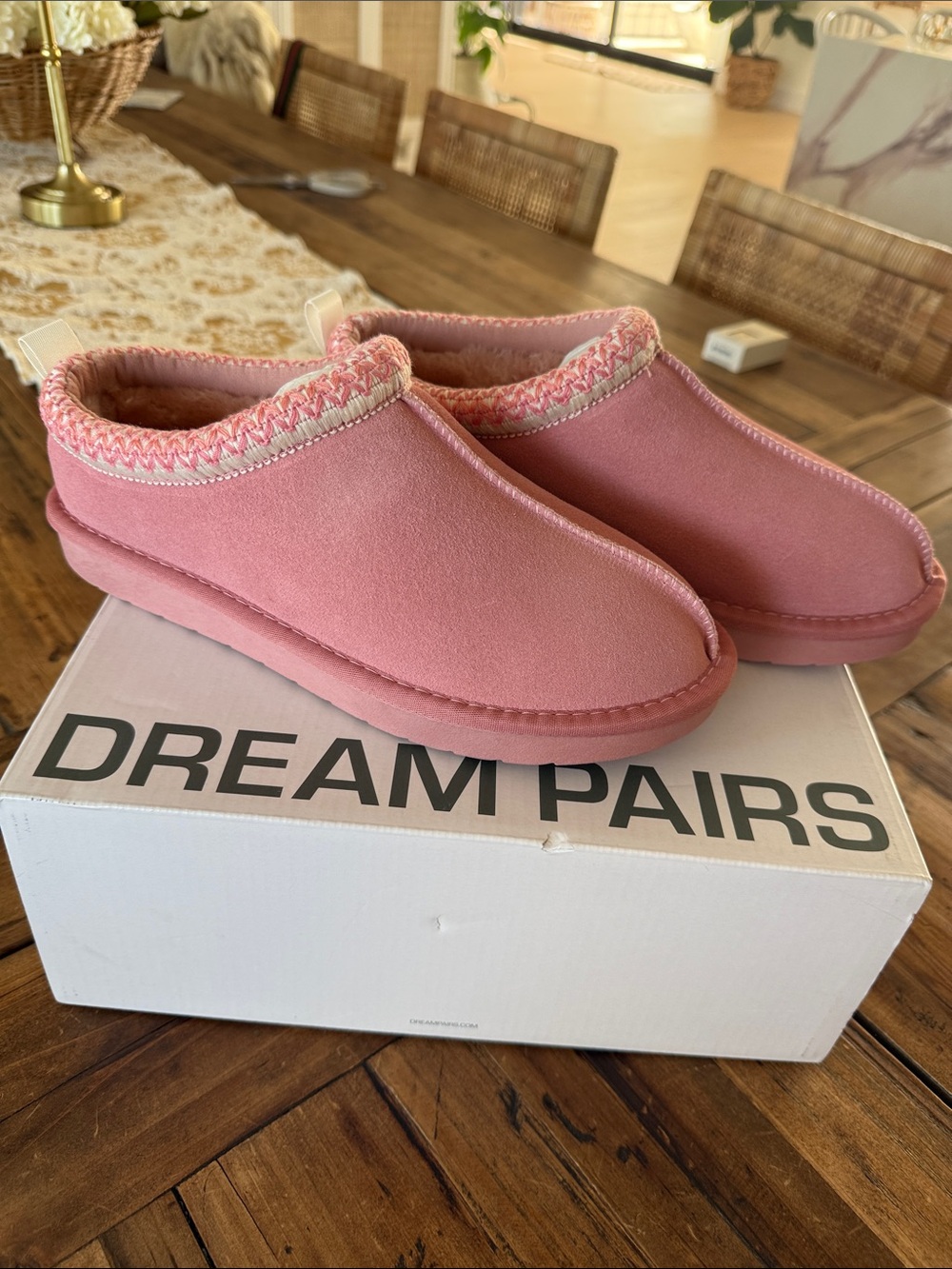 Dream Pairs Rose Pink Plush Slip-On Mules